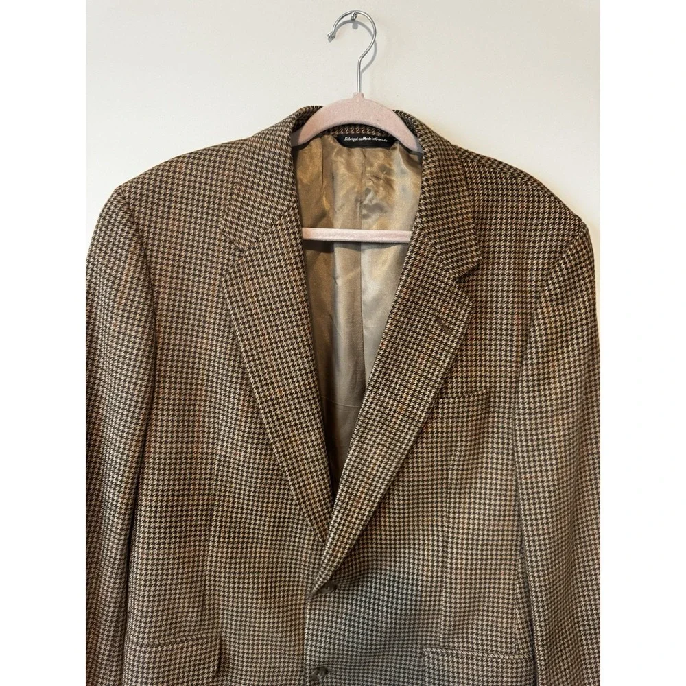 Alan Flusser 42L Brown  Plaid Wool Cashmere  Mens Blazer‎ Sport Coat Jacket Saks